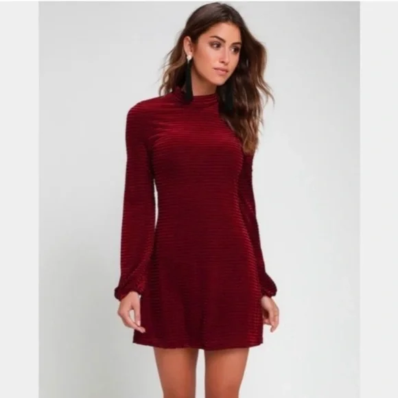 Lulus | Dresses | Lulus Velvet Burgundy Red Dress With Balloon Sleeves Nwt  Small | Poshmark